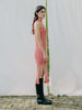 Swiss-made unique rib-knit cotton dress with pleated design, elegant high neckline, and chic side slits, perfect for evening wear or casual style, sustainable and made to order