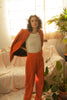 GOTS organic cotton corduroy suit Annaelle & Ambra in Fire Coral, custom-fit, made in Zurich.